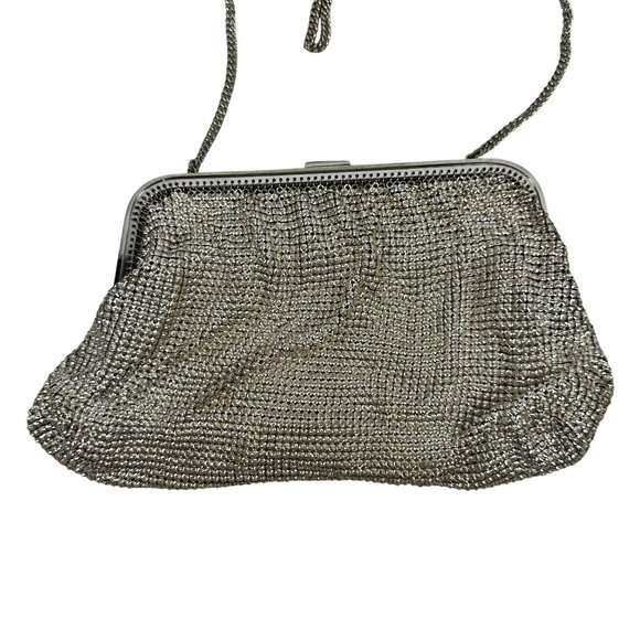 Whiting And Davis Silver Tone Mesh Evening Purse Rhinestone Clasp Chain Strap - Picture 3 of 7